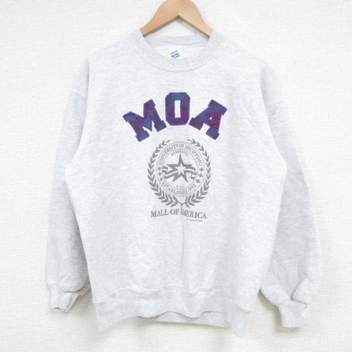 M★古着 ジャージーズ 長袖 スウェット メンズ 90年代 90s MOA カレッジ クルーネック USA製 薄グレー 霜降り 25apr08 中古 スエット トレーナー トップス