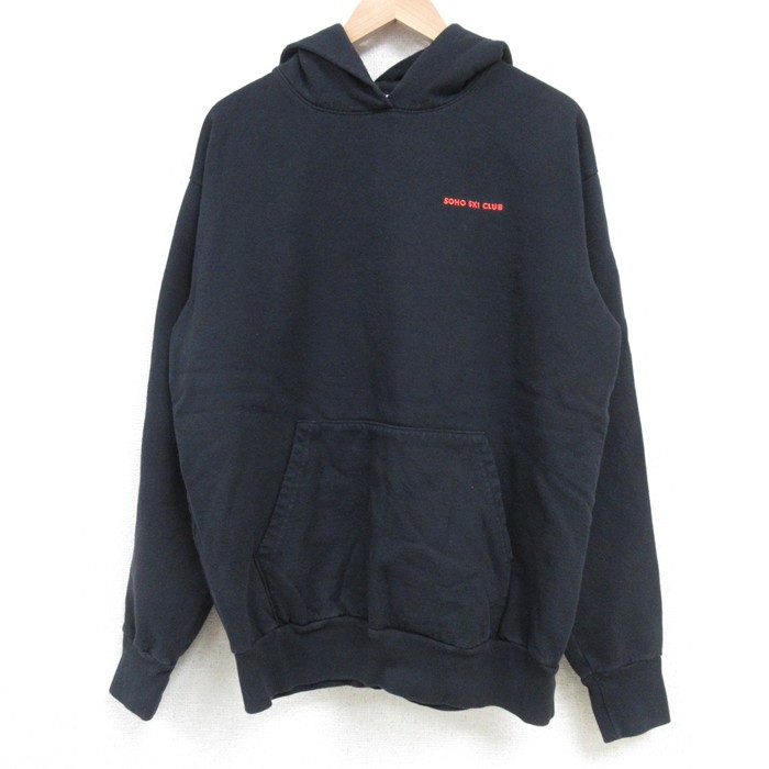 【50%OFF】L★古着 長袖 スウェット パーカー メンズ SOHO SKI CLUB コットン 黒 ブラック 25apr08 中古 スエット トレーナー トップス