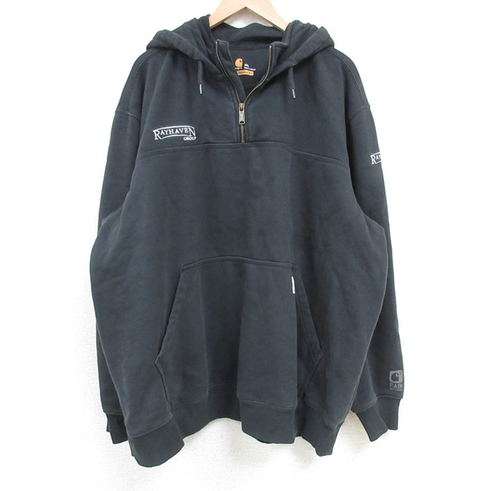 XL★古着 カーハート Carhartt 長袖 ハーフジップ スウェット パーカー メンズ Rayhaven Group 大きいサイズ 黒 ブラック 25apr08 中古 スエット トレーナー トップス