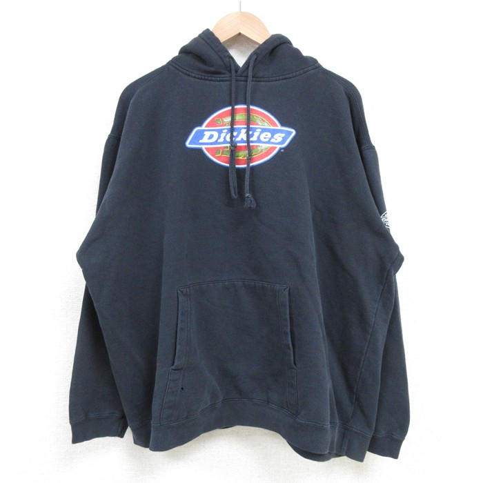 XL★古着 ディッキーズ Dickies 長袖 スウェット パーカー メンズ ビッグロゴ 大きいサイズ 黒 ブラック 25apr08 中古 スエット トレーナー トップス