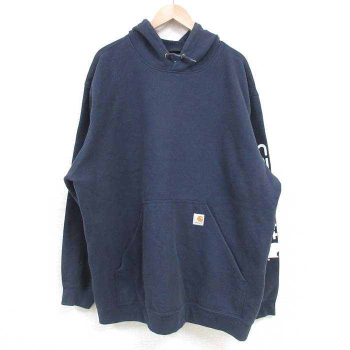 【20%OFF】XL★古着 カーハート Carhartt 長袖 スウェット パーカー メンズ 無地 大きいサイズ ロング丈 紺 ネイビー 25apr08 中古 スエット トレーナー トップス