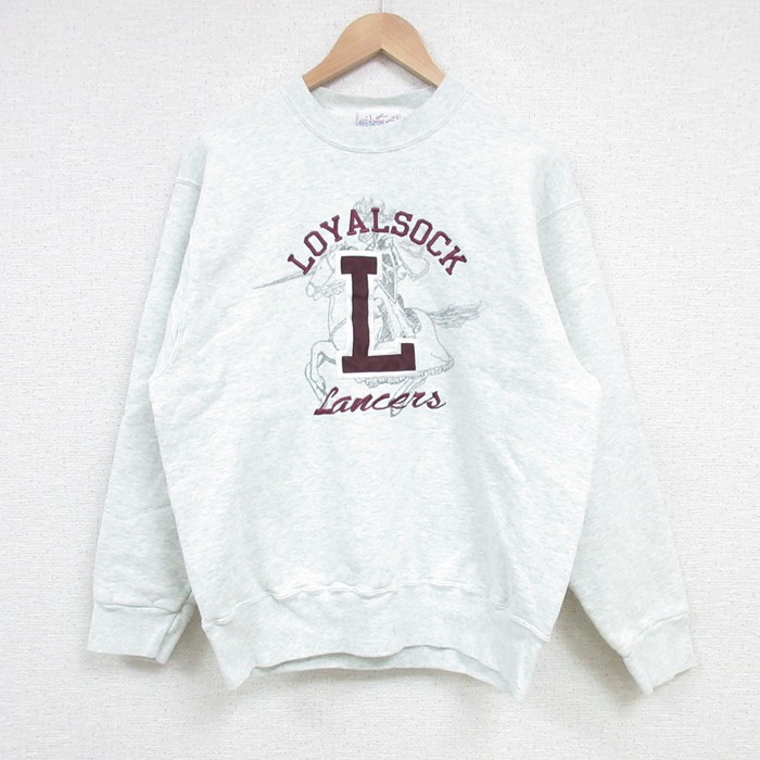 【50%OFF】M★古着 長袖 スウェット メンズ 90年代 90s LOYALSOCK 刺繍 クルーネック USA製 薄グレー 霜降り 25apr08 中古 スエット トレーナー トップス