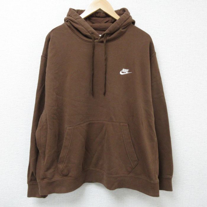 XL★古着 ナイキ NIKE 長袖 スウェット パーカー メンズ ワンポイントロゴ 大きいサイズ 茶 ブラウン 25apr08 中古 スエット トレーナー トップス