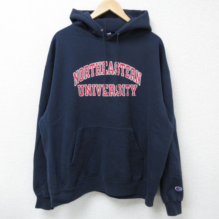 XL★古着 チャンピオン Champion 長袖 スウェット パーカー メンズ 00年代 00s ノースインスタン 大学 大きいサイズ 紺 ネイビー 25apr08 中古 スエット トレーナー トップス