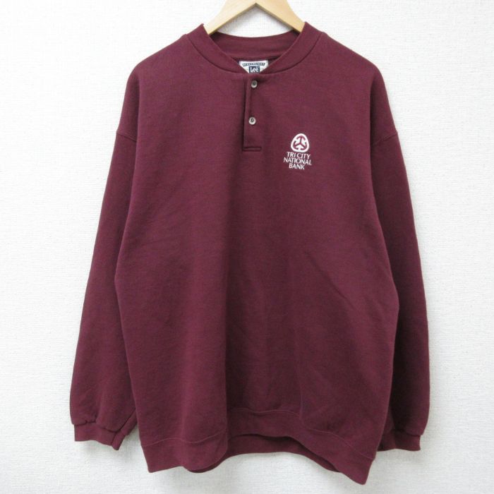 【50%OFF】XL★古着 リー Lee 長袖 スウェット メンズ 90年代 90s TRI CITY NATIONAL BANK 大きいサイズ ヘンリーネック USA製 エンジ 25apr08 中古 スエット トレーナー トップス