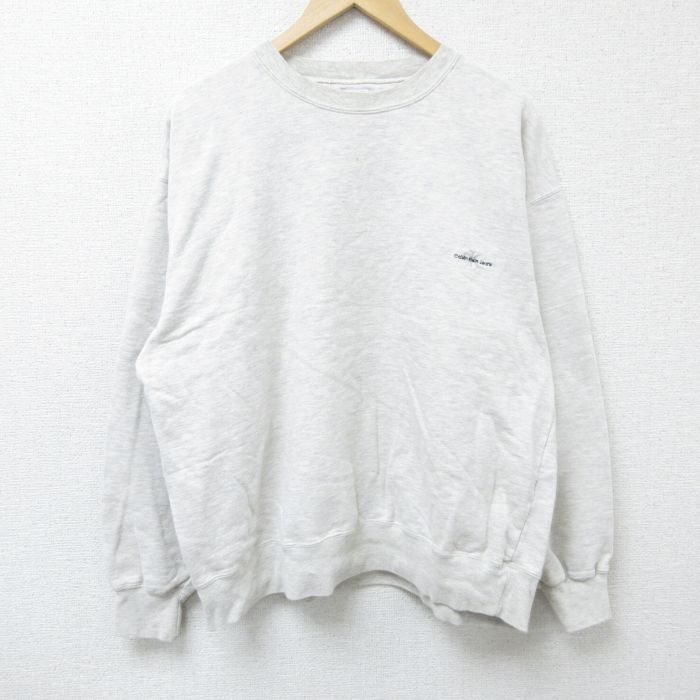 XL★古着 カルバンクライン Calvin Klein 長袖 スウェット メンズ 00年代 00s ワンポイントロゴ クルーネック 薄グレー 霜降り 25apr08 中古 スエット トレーナー トップス