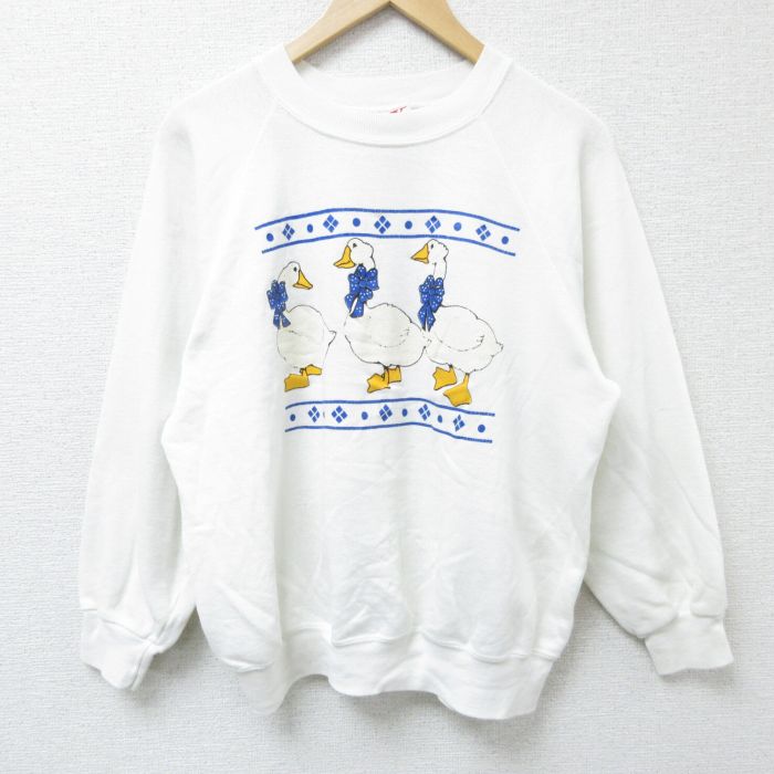 80s 長袖スウェット アヒル ホワイト L | 古着