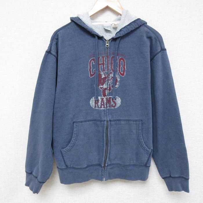 【50%OFF】XL★古着 オールドネイビー OLD NAVY 長袖 フルジップ スウェット パーカー メンズ 00年代 00s CHICO クルーネック 薄紺 ネイビー 霜降り 25apr08 中古 スエット トレーナー トップス
