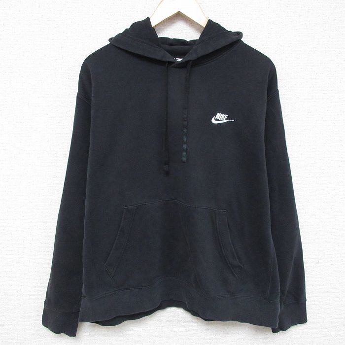 XL★古着 ナイキ NIKE 長袖 スウェット パーカー メンズ ワンポイントロゴ 大きいサイズ 黒 ブラック 25apr08 中古 スエット トレーナー トップス