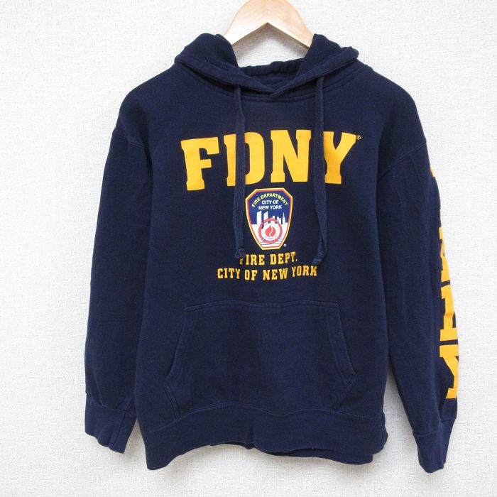 M★古着 長袖 スウェット パーカー メンズ 00年代 00s FDNY ニューヨーク消防局 濃紺 ネイビー 25apr08 中古 スエット トレーナー トップス