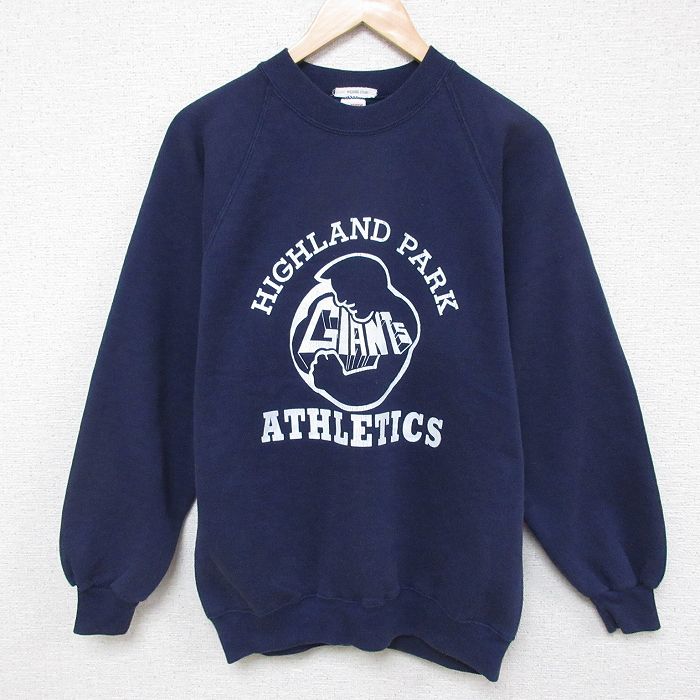 M★古着 長袖 スウェット メンズ 90年代 90s HIGHLAND PARK クルーネック USA製 紺 ネイビー 【spe】 25apr08 中古 スエット トレーナー トップス