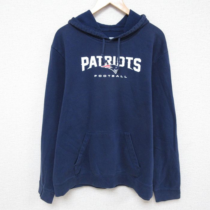 XL★古着 長袖 スウェット パーカー メンズ NFL ニューイングランドペイトリオッツ 紺 ネイビー アメフト スーパーボウル 25apr08 中古 スエット トレーナー トップス