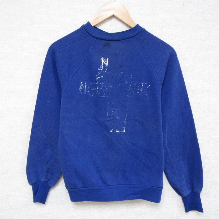 S★古着 ヘルスニット 長袖 スウェット メンズ 80年代 80s ニューヨーク ラグラン クルーネック USA製 青 ブルー 25apr08 中古 スエット トレーナー トップス