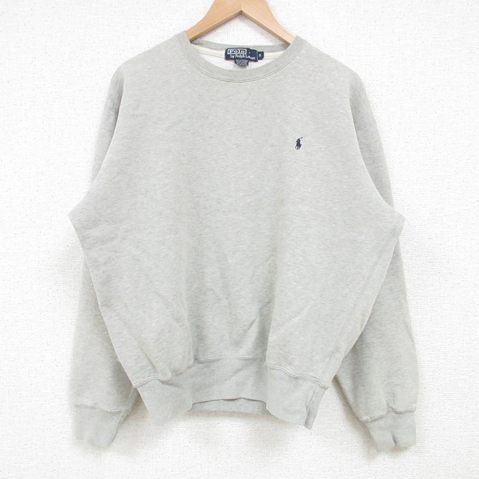 L★古着 ラルフローレン Ralph Lauren 長袖 ブランド スウェット メンズ 00年代 00s ワンポイントロゴ クルーネック グレー 霜降り 25apr09 中古 スエット トレーナー トップス