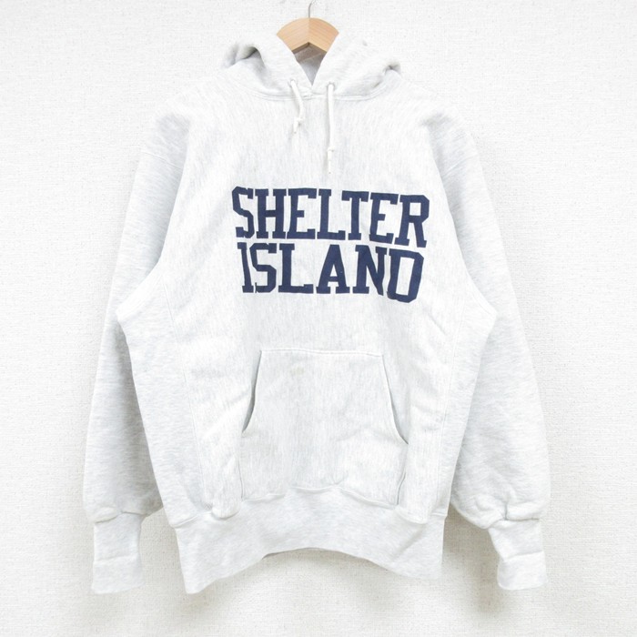 L★古着 長袖 スウェット パーカー メンズ 90年代 90s SHELTER ISLAND USA製 薄グレー 霜降り 25apr09 中古 スエット トレーナー トップス