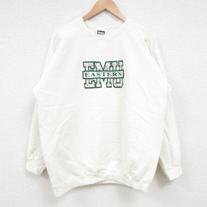 【50%OFF】L★古着 TULTEX 長袖 スウェット メンズ 90年代 90s EASTERN 刺繍 クルーネック USA製 白 ホワイト 25apr09 中古 スエット トレーナー トップス