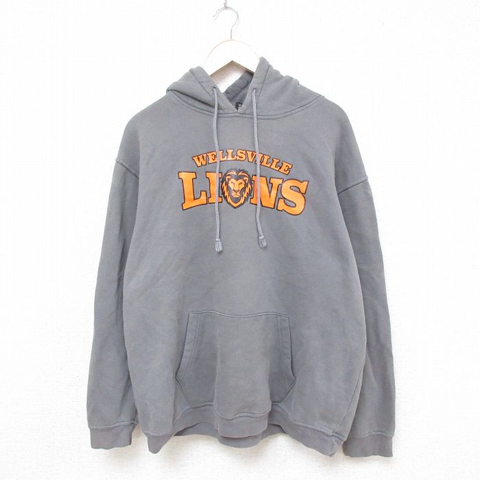 【50%OFF】XL★古着 長袖 スウェット パーカー メンズ 00年代 00s ウェルズビル ライオンズ 大きいサイズ USA製 グレー 25apr09 中古 スエット トレーナー トップス