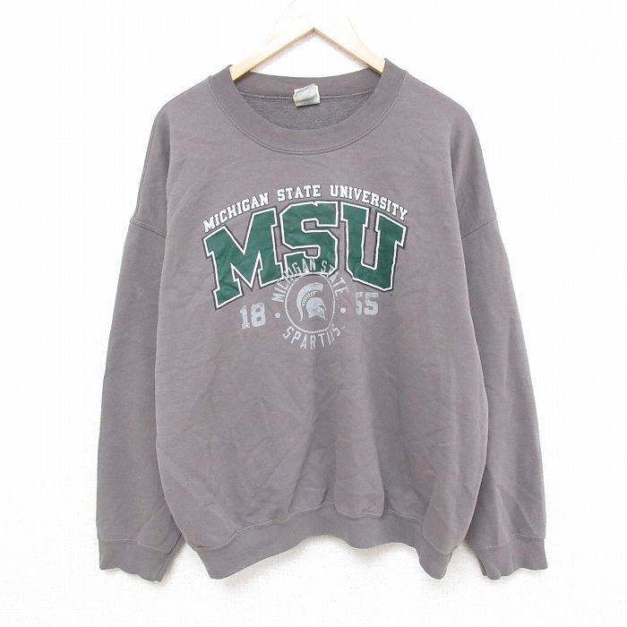 XL★古着 長袖 スウェット メンズ 00年代 00s ミシガン 大学 クルーネック グレー 25apr09 中古 スエット トレーナー トップス