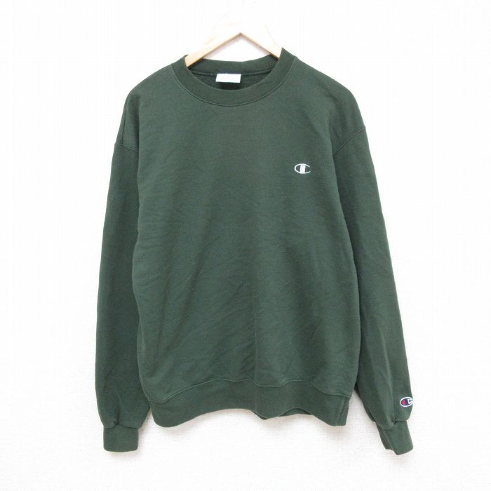L★古着 チャンピオン Champion 長袖 スウェット メンズ ワンポイントロゴ クルーネック 緑 グリーン 25apr09 中古 スエット トレーナー トップス
