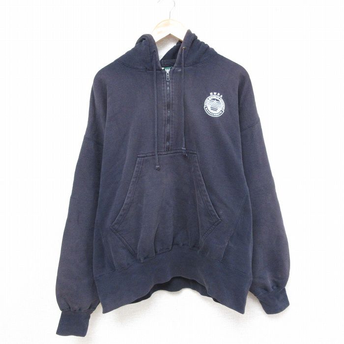 XL★古着 Wear Guard 長袖 ハーフジップ スウェット パーカー メンズ 00年代 00s マサチューセッツ 大きいサイズ コットン 紺 ネイビー 25apr09 中古 スエット トレーナー トップス