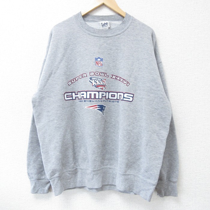 XL★古着 リー Lee 長袖 スウェット メンズ 00年代 00s NFL ニューイングランドペイトリオッツ クルーネック グレー 霜降り アメフト スーパーボウル 25apr09 中古 スエット トレーナー トップス