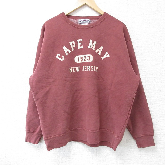 L★古着 長袖 スウェット メンズ 90年代 90s CAPE MAY クルーネック USA製 エンジ 25apr09 中古 スエット トレーナー トップス
