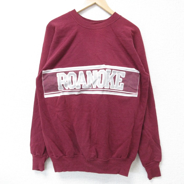L★古着 長袖 スウェット メンズ 80年代 80s ROANOKE ラグラン クルーネック USA製 エンジ 25apr09 中古 スエット トレーナー トップス