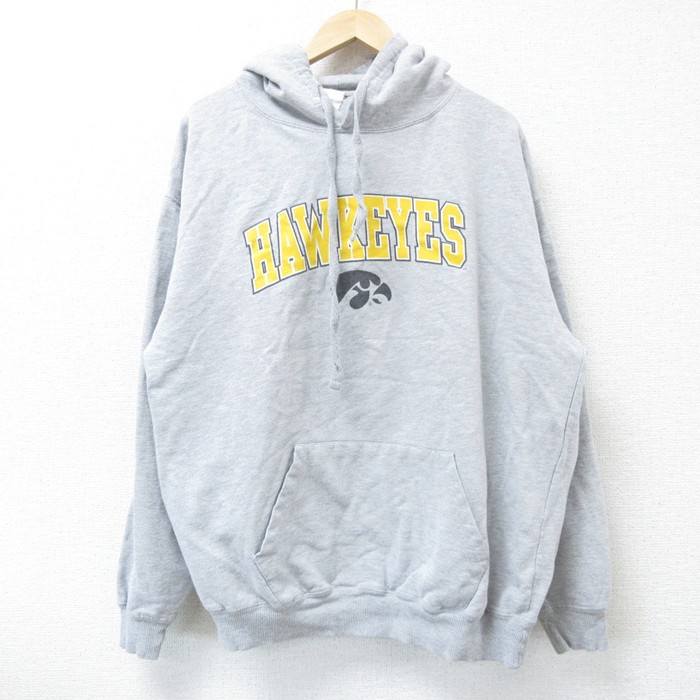 L★古着 長袖 スウェット パーカー メンズ HAWKEYES グレー 霜降り 25apr09 中古 スエット トレーナー トップス