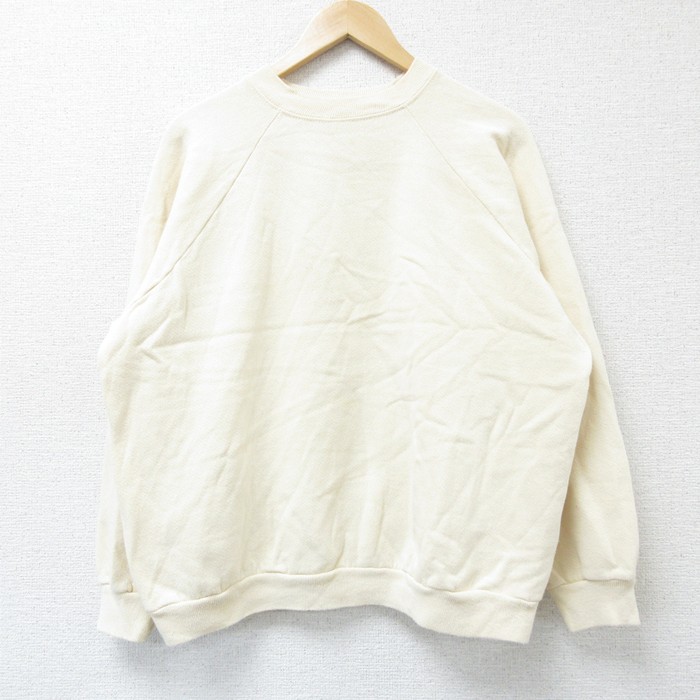 【50%OFF】L★古着 長袖 スウェット メンズ 00年代 00s 無地 ラグラン クルーネック ベージュ カーキ 25apr09 中古 スエット トレーナー トップス