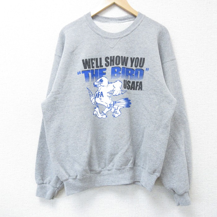 【50%OFF】L★古着 長袖 スウェット メンズ ミリタリー USAFA クルーネック グレー 霜降り 25apr09 中古 スエット トレーナー トップス