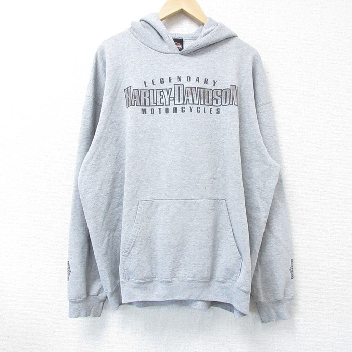 XL★古着 ハーレーダビッドソン Harley Davidson 長袖 スウェット パーカー メンズ 00年代 00s ビッグロゴ グレー 霜降り 【spe】 25apr09 中古 スエット トレーナー トップス