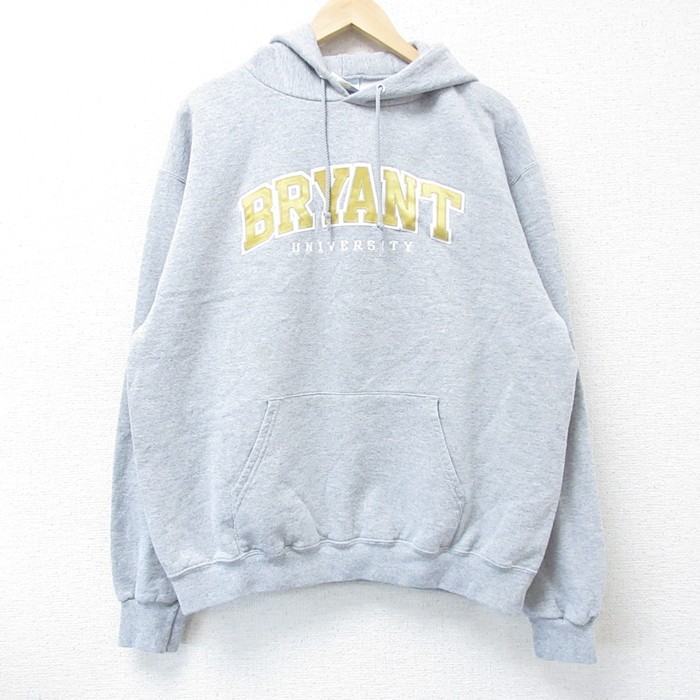 【50%OFF】L★古着 チャンピオン Champion 長袖 スウェット パーカー メンズ BRYANT 大学 グレー 霜降り 25apr09 中古 スエット トレーナー トップス