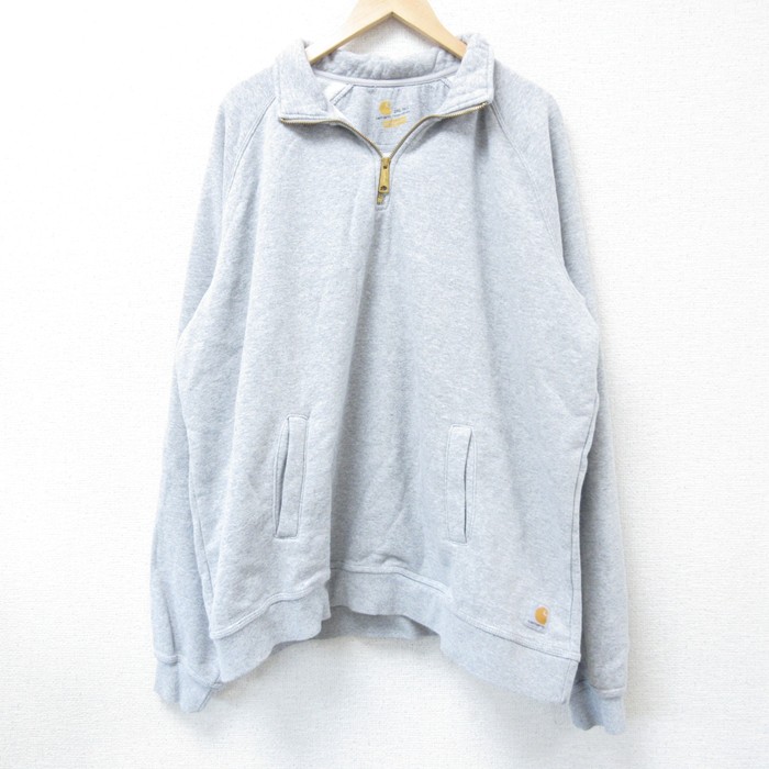 XL★古着 カーハート Carhartt 長袖 ハーフジップ スウェット メンズ 無地 グレー 霜降り 25apr09 中古 スエット トレーナー トップス