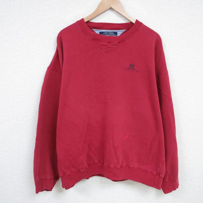 トミーヒルフィガー 90s 長袖スウェット ワンポイントロゴ レッド XL | 古着
