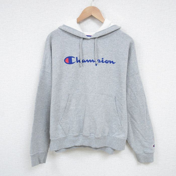 【50%OFF】XL★古着 チャンピオン Champion 長袖 スウェット パーカー メンズ ビッグロゴ グレー 霜降り 25apr10 中古 スエット トレーナー トップス