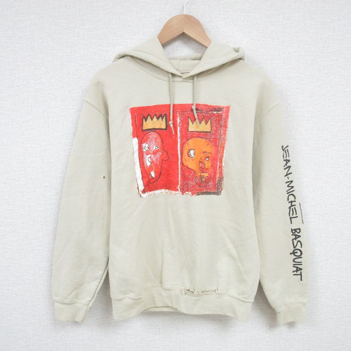 S★古着 長袖 スウェット パーカー メンズ 00年代 00s ジャンミシェルバスキア ベージュ カーキ 25apr10 中古 スエット トレーナー トップス