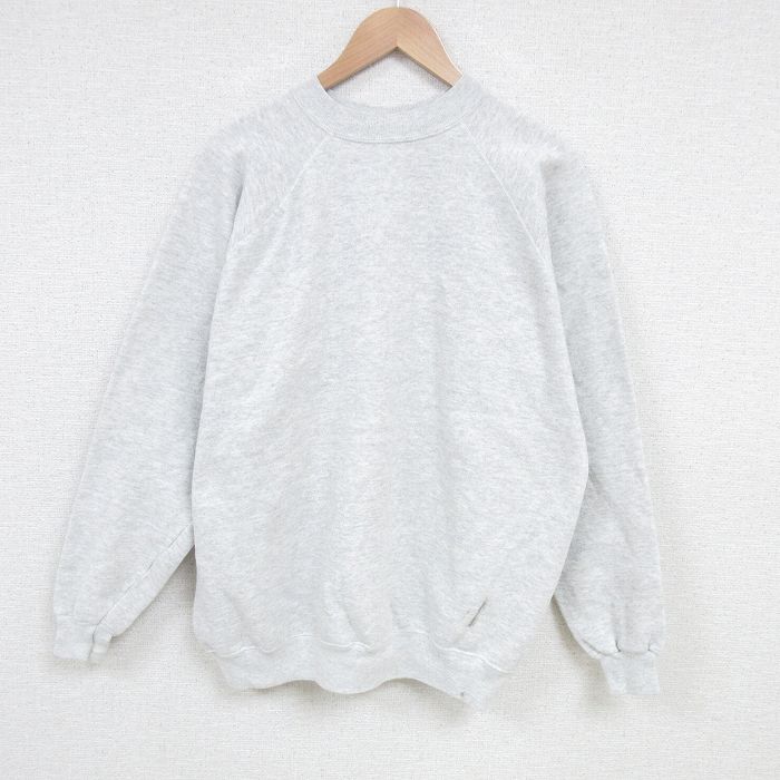 XL★古着 長袖 スウェット メンズ 00年代 00s 無地 クルーネック 薄グレー 霜降り 25apr10 中古 スエット トレーナー トップス