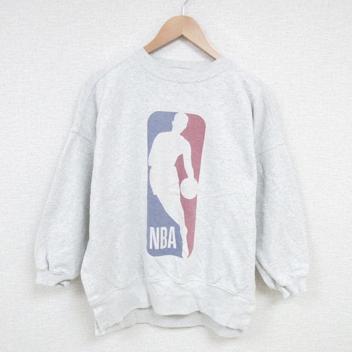 L★古着 アンブロ 長袖 スウェット メンズ 90年代 90s NBA クルーネック 薄グレー 霜降り バスケットボール 25apr10 中古 スエット トレーナー トップス