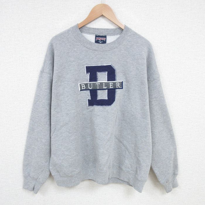 【50%OFF】XL★古着 ジャンスポーツ 長袖 スウェット メンズ 90年代 90s バトラー 刺繍 大きいサイズ クルーネック USA製 グレー 霜降り 25apr10 中古 スエット トレーナー トップス