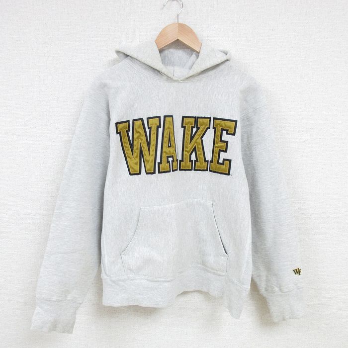 XL★古着 長袖 スウェット パーカー メンズ 90年代 90s WAKE 刺繍 USA製 薄グレー 霜降り 25apr10 中古 スエット トレーナー トップス