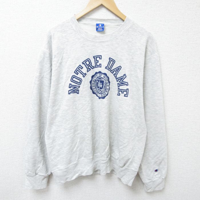 L★古着 チャンピオン Champion 長袖 スウェット メンズ 90年代 90s ノートルダム 大学 クルーネック USA製 薄グレー 霜降り 【spe】 25apr10 中古 スエット トレーナー トップス
