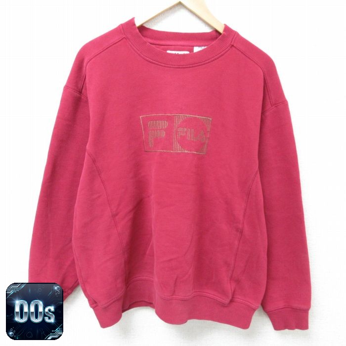 【50%OFF】フィラ 00s 長袖スウェット ビッグロゴ刺繍 バーガンディ XL | 古着