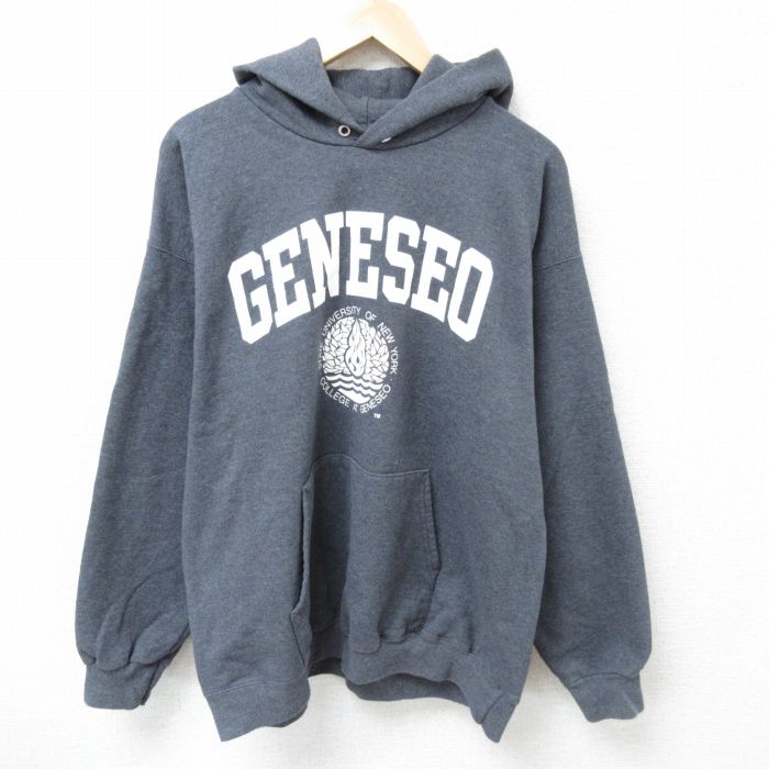 XL★古着 ヘインズ Hanes 長袖 スウェット パーカー メンズ 00年代 00s ニューヨーク カレッジ ジェネセオ 濃グレー 霜降り 25apr10 中古 スエット トレーナー トップス
