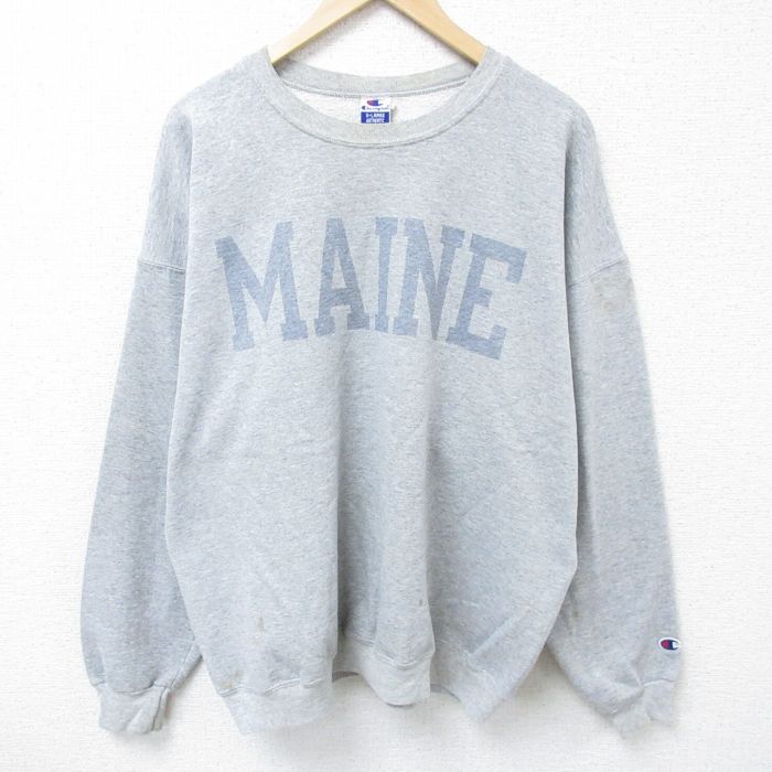 XL★古着 チャンピオン Champion 長袖 スウェット メンズ 90年代 90s MAINE 大きいサイズ クルーネック グレー 霜降り 【spe】 25apr10 中古 スエット トレーナー トップス
