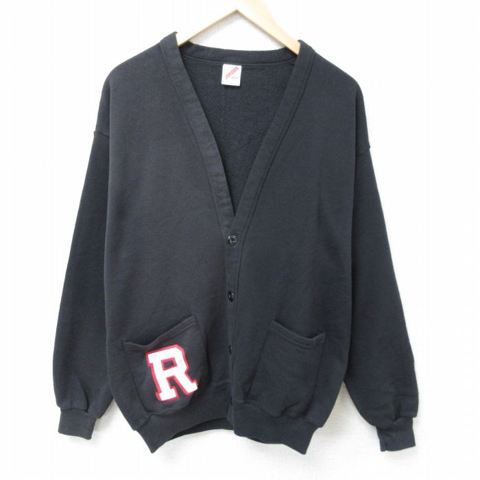 L★古着 ジャージーズ 長袖 スウェット カーディガン メンズ 90年代 90s R USA製 黒 ブラック 25apr10 中古 スエット トレーナー トップス