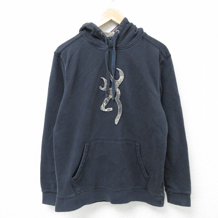 【20%OFF】M★古着 長袖 スウェット パーカー メンズ BROWNING 黒 ブラック 25apr12 中古 スエット トレーナー トップス