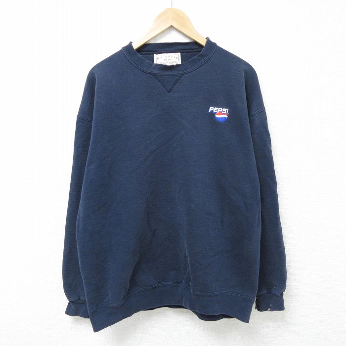 【50%OFF】XL★古着 長袖 スウェット メンズ 90年代 90s ペプシ PEPSI クルーネック USA製 紺 ネイビー 25apr12 中古 スエット トレーナー トップス