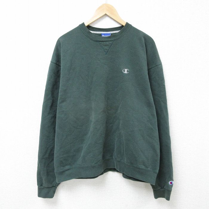 【20%OFF】XL★古着 チャンピオン Champion 長袖 スウェット メンズ 00年代 00s ワンポイントロゴ クルーネック 緑 グリーン 25apr12 中古 スエット トレーナー トップス