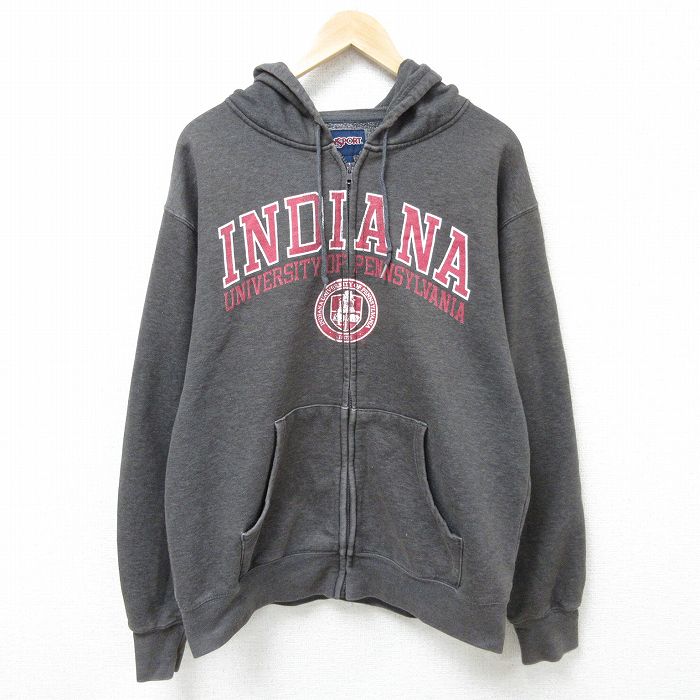 【50%OFF】XL★古着 ジャンスポーツ 長袖 フルジップ スウェット パーカー メンズ 00年代 00s インディアナ 大学 濃グレー 霜降り 25apr12 中古 スエット トレーナー トップス