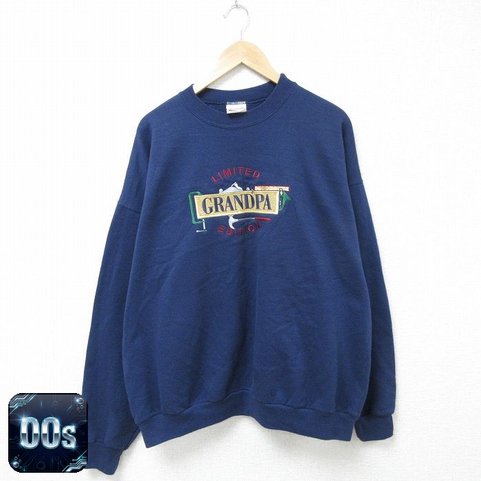 ヘインズ 00s 長袖スウェット GRANDPA ネイビー XL | 古着